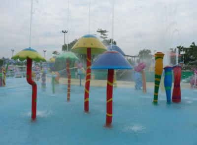 China Swimming Pool Kids Aqua Playground Water Park Rainning Mushroom Group Fiber Glass for sale
