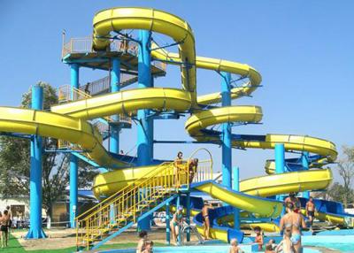 China Blue Yellow Water Park Slide Combined , Fiberglass Large Spiral Slide Equipment for sale