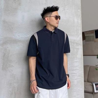 China Summer men's lapel polo shirt spell color short sleeve loose casual T-shirt American T-shirt Korean version of the tide for sale