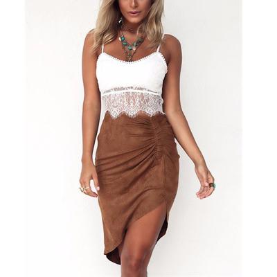 China Two piece of dress lace top and suede imitate skirt women summer sets for sale