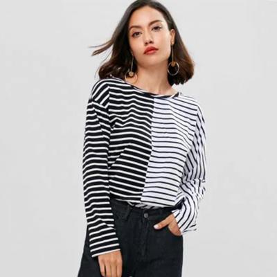 China Antumn Women Contrasting Stripes Long Sleeve T-shirt for sale