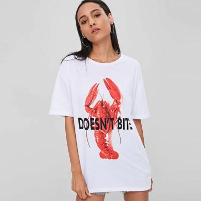 Chine T-shirt de 2018 d'été femmes de coton imprimé par douille courte blanche à vendre