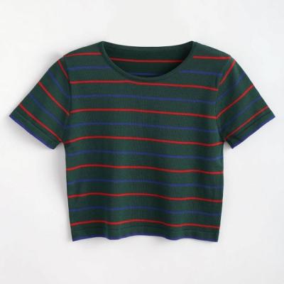 China Impresión de encargo de la camiseta de algodón de la raya del logotipo para las mujeres en venta