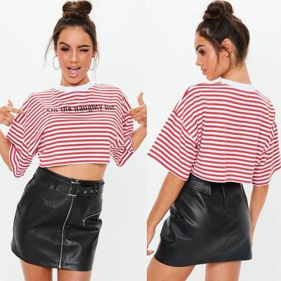 China Clothing Women Cropped Stripe T Shirt for sale