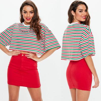 China Green Trendy Women Clothing Stripe Cropped T Shirt for sale