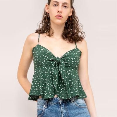 China Summer women spaghetti strap mini crop top with flower for sale
