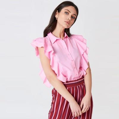 China Dame Clothing Pink Frill Women Overhemd Te koop