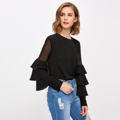 China Guangzhou Clothing Factory Office Bell Sleeve Lady Blouse for sale