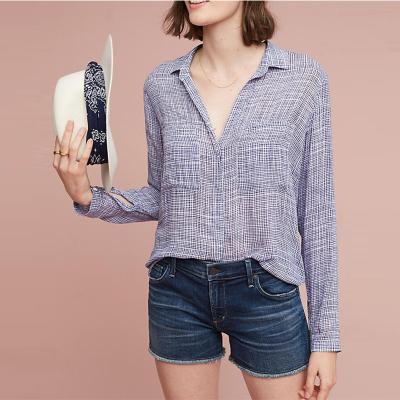 China 2017 Vrouwen werken blouses diepe v-hals lange kokeroverhemden voor vrouwen Te koop