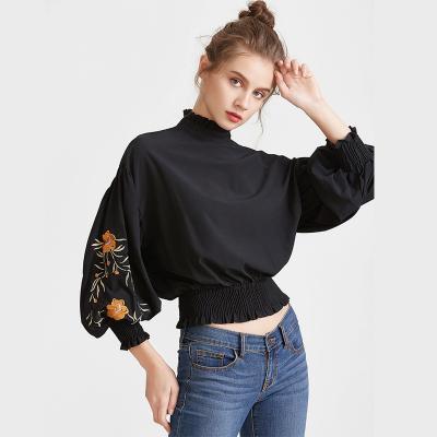 China 2017 Fashionable black embroidered blouses for women for sale