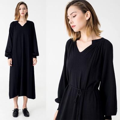 China Autumn Women Clothing Black Midi Knit Dress for sale