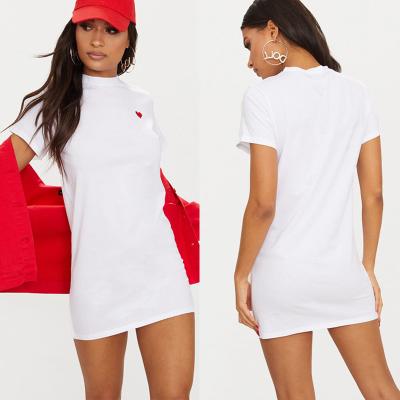 China Women Classic Version White Heart Embroidered T Shirt Dress With O Neck for sale