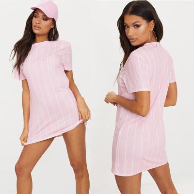 China Hot Sale Fashion Pastel Pink Stripe Print T Shirt Dress For Women for sale