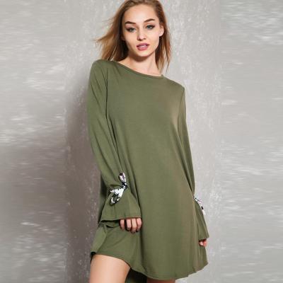 China Latest Sexy Olive Tie Sleeve Open Back Tunic Casual Dress For Fashion Women for sale