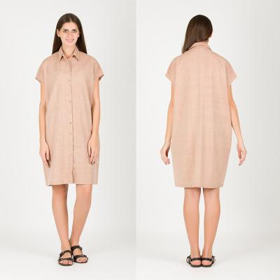 China Summer women's fashion oversized cotton shirt dress in beige for sale