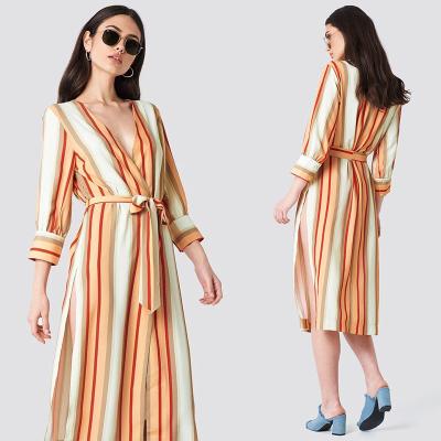 China 2018 Striped Kimono Multicolor Women Autumn Dress for sale