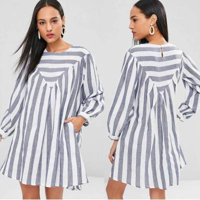 China Fall Clothing Plus Size Gray Striped XL Tunic Mini Dress For Women for sale