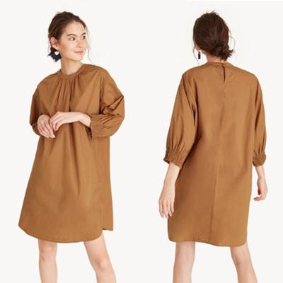 China 2018 Simple midi smock cuff brown oversize dress for women for sale