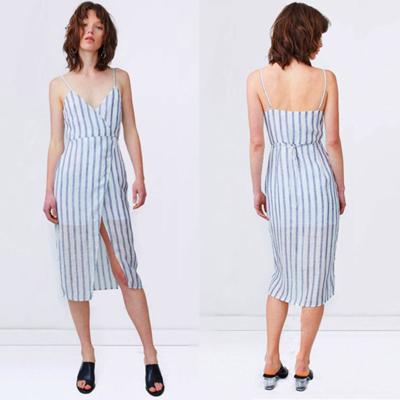 China 2018 Summer Linen Fabric Slip Wrap Dress Ladies for sale