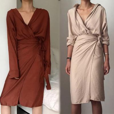 China Otoño largo de lino de la manga de 2018 de las señoras de la caída mujeres flojas del vestido en venta