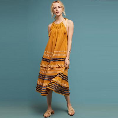China Hot Sale Fashion Women Ruffle Maxi Other Dress Sexy Halter Summer Ladies Dresses for sale