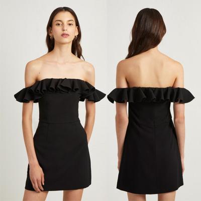 China Fashion Black Off Shoulder Dress Sexy Ladies Ruffle for sale