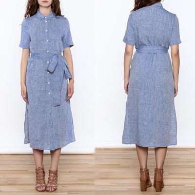 China Women Casual Button Down Solid Midi Linen Dresses ladies for sale