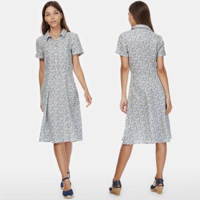 China 2018 New Boho Style Women Short Sleeve Linen Liberty Print Vintage Midi Beach Dress for sale
