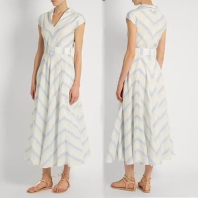 China Fashion New Women Blue White Maxi Dress Girls Wrap Dress Ladies Striped Causal Dress For Wholesale for sale