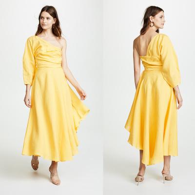 China Fashion Asymmetrical Clothing One Shoulder With Long Sleeve Woman  Maxi Dress Summer for sale