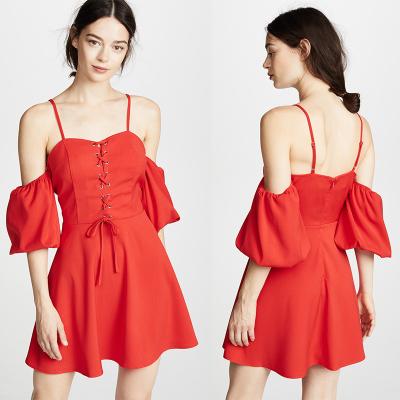 Κίνα 2018 γυναίκες που ντύνουν το μίνι κόκκινο φόρεμα θερινού Boho μανικιών ριπών για τις γυναίκες προς πώληση