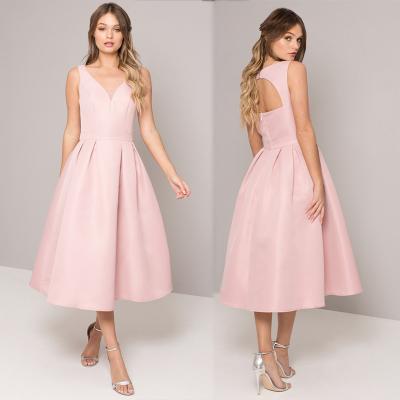 China Pink Sleeveless Open Back Long Dress Woman for sale