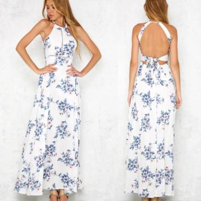 China Bohemian Halter Backless Sleeveless Floral Printed Slit Maxi Long Dress for Woman for sale