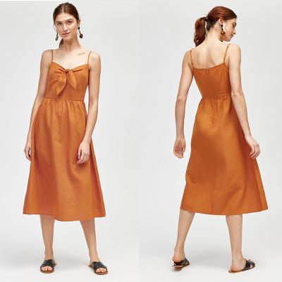 China Boho Summer Dresses Design Women Spaghetti Strap Maxi 100% Linen Dress for sale