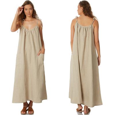 China Women 100% Linen Old Fashion Maxi Dress for sale