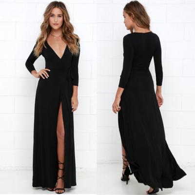 China Sexy Long Plain Black Dresses For Girls for sale