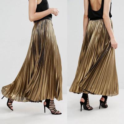 China Custom service women clothes latest skirts design gold long pleated skirt for sale