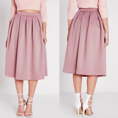 China High waist pleated pink 3/4 umbrella skirt for sale