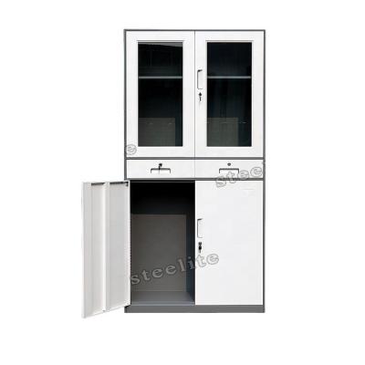 China Knocked Down Hot Sale Office Steel Metal Filling 2 Door Glass Filing Cabinet for sale