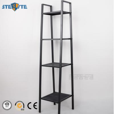 China 4 Shelves Sustainable Square Metal Furniture Small Metal Wire Storage Rack Black Corner Shelving Unit for sale