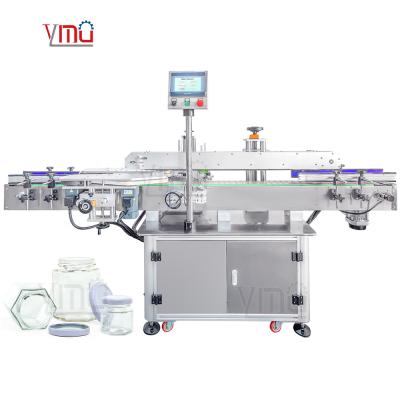 중국 YIMU YM610 새로운 완전 자동 병 세 네 면 랩 주위 라벨링 기계 헥사곤 유리 햄 향신료 병 판매용