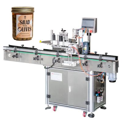 China Salad Ready Olives Self Adhesive Half Circle Labeling Machine For Conical Tapered Bottle for sale