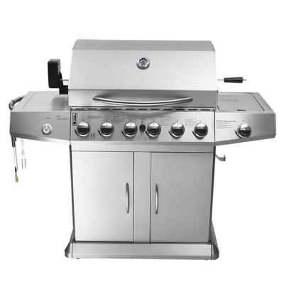 China High Temperature Enamel 6 Burner Gas BBQ Grill  With Cabinets Wheels for sale
