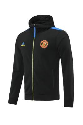 China 100% Cotton Mens Manutd Football Kit Jacket Black With Scuba Hoodie for sale