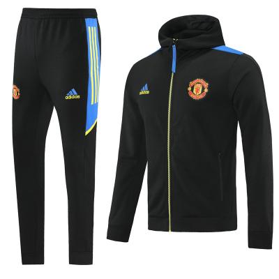 China 100% Cotton Zip Up Manchester United Mens Jacket Pants Training Kit Black Blue for sale