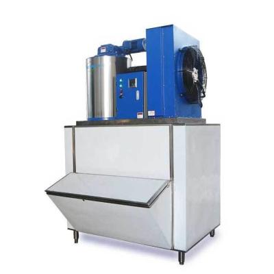 China Water Cooling Condensation Way 1000kg Flake Ice Making Machine with Ice Storage Bin for sale