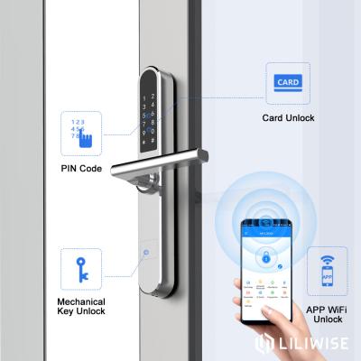 China WiFi APP Access Bluetooth Door Lock Thumbprint Door Lock 38mm Width Slim Panel Silver Color for sale