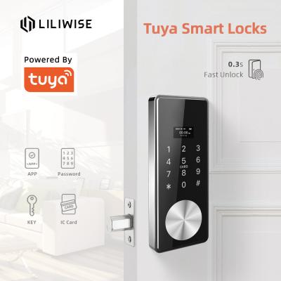 China Tuya APP Code Keyless Entry Deadbolt Touch Pad MF1 Card Electronic Door Lock for sale