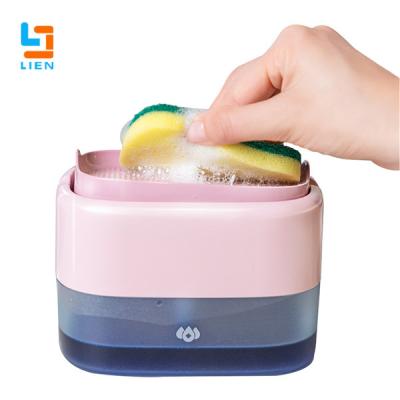China 500ml 2 In 1 Manual Press Bathroom Dish Soap Dispenser With Sponge for sale