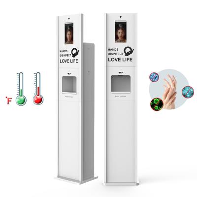 China Standing Face Recognition Temperature Measurement Thermal 10L Bottle Hand Gel Sanitizer Dispenser Station Kiosk for sale